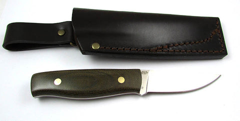 EnZo / Elver 3.34" D2 / Green Canvas Micarta with Bushcraft Sheath